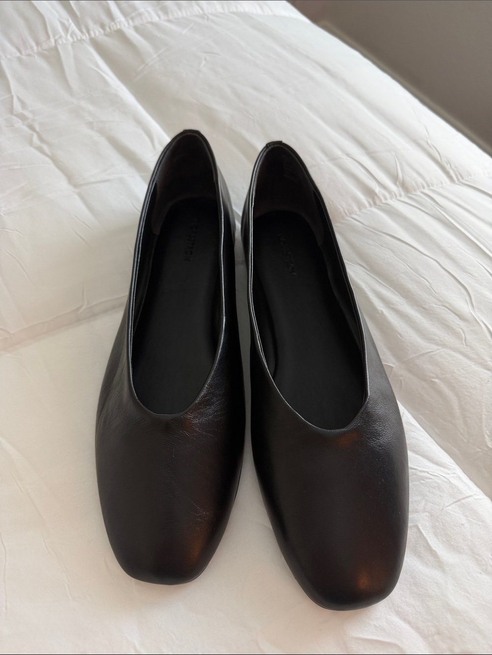 Nordstrom Black Leather Square-Toe Slip-On Flats